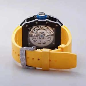 Diamond Encrusted Irregular Case Quartz Watch With Yellow <b>Silicone</b> Band Analog-Digital Display Luxury unisex Timepiece 41mm - Product Image 4