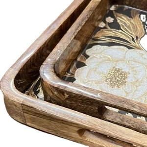 Standard Quality 2-Piece <b>Set</b> Custom Made MDF Board Food <b>Serving</b> Tray with Enamel Sticker Print Tray by Perfect Enterprises - Product Image 4