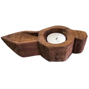 Porte-bougie chauffe-plat en bois fait main vintage, décoration de table rustique style ferme pour salon, chambre, jardin, entrée, salle à manger, maison - Product Image 3