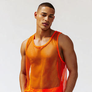 Débardeur de sport en maille transparente respirant 100 % polyester à séchage rapide, col carré, sans manches, pour homme - Product Image 2