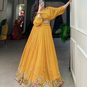 Dernier modèle de Lehenga Choli en Georgette imprimée et fausse fourrure, par Fab Zone, haute qualité, idéal pour les fêtes et festivals. - Product Image 1