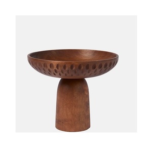 Bol sur piétement en bois naturel, bol à fruits rustique sur pied pour centre de table, décoration de comptoir de cuisine et aménagement intérieur - Product Image 4