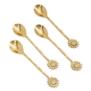Ensemble de 4 cuillères à dessert et à soupe en laiton avec motif de tournesol, plaquées or, pour la table à manger, vaisselle - Product Image 1