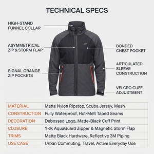 Custom OEM Waterproof Windproof Breathable Technical Shell <b>Jacket</b> Men 3-Layer Ripstop Nylon Taped Seams High-Fashion <b>Techwear</b> - Product Image 5