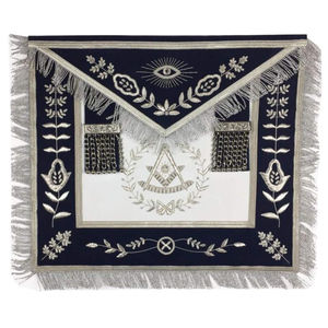 Tablier de Maître Maçon Personnalisé en Gros, Élégant, avec Broderie Argentée à Motif Carré sur Tissu Bleu Royal, Tablier de Loge Blanche - Product Image 1