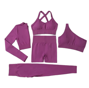 Ensemble de vêtements de sport Pilates pour femmes, 2 pièces, avec coussinet de poitrine contrastant, respirant, personnalisé, pour la gym et le yoga, avec fermeture éclair - Product Image 2