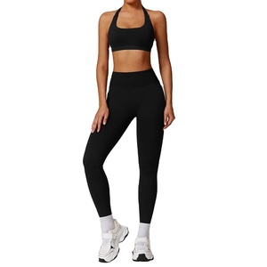 Ensemble pour femmes hauts pantalons nombril taille haute sans couture Leggings soutien-gorge avec rembourré élastique sport ensemble de gymnastique - Product Image 3