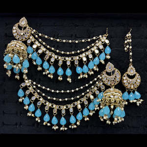 Exquisite Austrian Stone & <b>Mirror</b> Jhumki Fashion Jewelry Set <b>with</b> Maangtikka-10575476SBL - Product Image 1