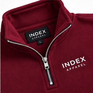 เสื้อสเวตเชิ้ตคอตั้งซิป ¼ ตัว แบรนด์ Index Apparel สำหรับผู้ชาย สีเบอร์กันดี ผ้าฟลีซ ทรงปกติ แขนยาว - Product Image 6