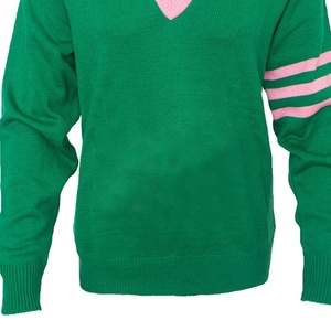 เสื้อสเวตเตอร์ไหมพรมอะคริลิคคอวีแบบหนา สีเขียวและชมพู แฟชั่นสไตล์ใหม่ ของสมาคมนักศึกษาหญิง Divine Nine  ขายส่งสำหรับฤดูหนาว ทรงหลวม - Product Image 3