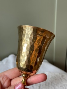 Vintage Long Stem Metal <b>Glasses</b> Set of 2 Wedding Use Handmade Brass Wine <b>Goblets</b> Bell Shape - Product Image 2