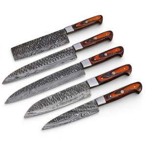 Juego de cuchillos de cocina de acero de Damasco premium, juego de cuchillos profesionales para chef, hoja ultra afilada VG10, mango de madera colorido, venta al por mayor OEM - Product Image 1