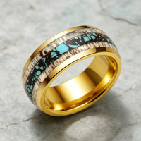 Bague en carbure de tungstène avec incrustation de bois de cerf et de turquoise, alliance de 8 mm pour hommes et femmes, bijoux de luxe naturels en gros