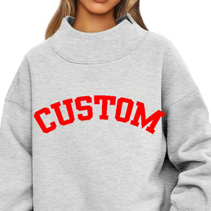 Sudaderas de Invierno Personalizadas para Mujer, Tejidas en Algodón y Felpa, Color Gris Jaspeado, Cuello Alto, Estampado Personalizado, Bajo con Ribete, Estilo Urbano - Product Image 2