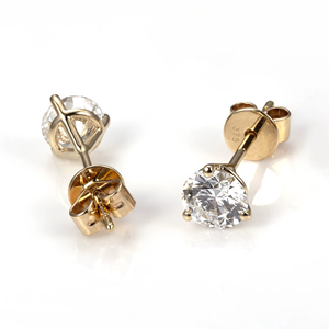 Boucles d'oreilles clous en argent pour femme, serties de diamants ronds taille brillant, couleur G, pierre de laboratoire, bijoux de fiançailles classiques - Product Image 5