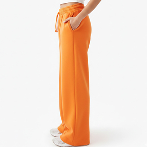 High Quality Eco-Friendly Winter Polyester Cotton Blend Fleece High Street Style Wide Bottom <b>Trousers</b> <b>Elastic</b> <b>Waist</b> Custom - Product Image 2