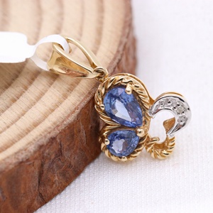 Colgante de Mariposa de Oro Amarillo Sólido de 14K con Zafiro Azul Natural y Diamantes, Joyería Fina, Memoria Jewels, Venta al Por Mayor - Product Image 4