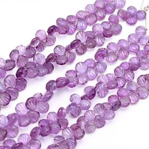 Perles de coquillages sculptées en améthyste violette naturelle, perles de pierres précieuses sculptées à la main, perles d'améthyste percées sur le côté pour la fabrication de bijoux DIY 9-10mm - Product Image 3