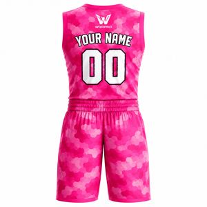 Ensemble de maillots de basket-ball personnalisés WARPRO en camouflage rose sans manches, vêtements de sport respirants pour adultes unisexes, vente en gros - Product Image 6