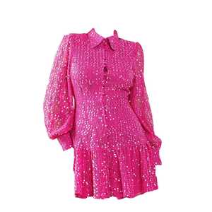 Vestido Mini Rosa de Lentejuelas para Mujer, Manga Larga, para Fiesta, Cóctel, Glamuroso, Brillante, para Noche, Cumpleaños, Ropa de Club, Recepción, Vestido Largo - Product Image 1