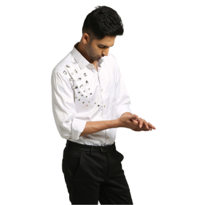 Camisa de poliéster jacquard con estampado paisley, venta al por mayor, logotipo personalizado, camisas de vestir de diseñador para hombre, cuello mandarín, para fiestas, clubes, bodas, OEM - Product Image 4