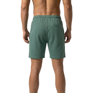 Shorts pour homme en piqué 100% coton vert sauge avec cordon de serrage à la taille, décontractés, respirants, longueur bermuda, couleur unie, tissu tricoté - Product Image 3