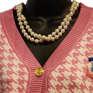 Cardigan rose en tricot pour femme, motif pied-de-poule brodé Jack and Jill, classique, boutonné, doux, chaud, décontracté et élégant - Product Image 2