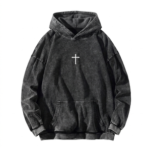 Sweat à capuche homme gris anthracite coupe classique streetwear, logo personnalisé, délavage acide, grammage lourd, 100% coton molletonné avec poche - Product Image 1