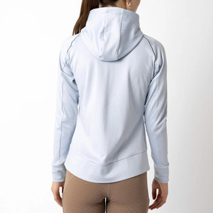 Women's Light Gray Full Sleeve Zip-Up <b>Yoga</b> <b>Jacket</b> Solid Color Breathable Spandex Polyester Sport Coat Fitness <b>Jacket</b> For Women - Product Image 3