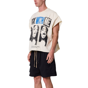 T-shirt sans manches col rond pour homme, coupe ample, motif graphique avant et arrière, épaules larges, style streetwear, vente en gros, personnalisable, OEM, en jersey de coton - Product Image 3