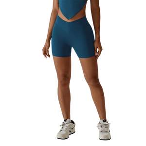 Shorts de Yoga de Cintura Alta para Mujer, al por Mayor, Personalizados, con Bloques de Color, de Poliamida, de Secado Rápido, Transpirables, para Entrenamiento y Fitness - Product Image 1