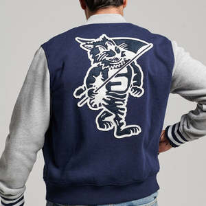 Vestes de baseball en chenille de laine avec logo personnalisé, broderie, manches en cuir vintage, col montant, veste varsity d'hiver pour hommes - Product Image 2