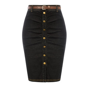 Jupe crayon en jean extensible grande taille pour femme, taille élastique, séchage rapide, confortable, coupe ajustée, tendance, été 2026 - Product Image 1