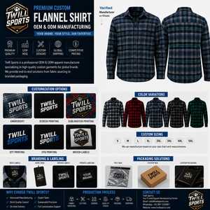 Men's Customizable High Quality Long Sleeve Plaid Shirt 100% Cotton <b>Button</b> Collar Regular Fit Casual Winter Woven Fabric Flannel - Product Image 2