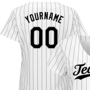 Men White Black Pinstripe Black Gray Baseball Jersey Button Front Team Shirt Breathable <b>Athletic</b> Practice Tournament Uniform - Product Image 3