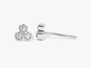 Pendientes de Oro Amarillo de 14K con Tres Piedras Engastadas en Bisel, Diamante Cultivado en Laboratorio, Corte Brillante Redondo, Lujosos - Product Image 6