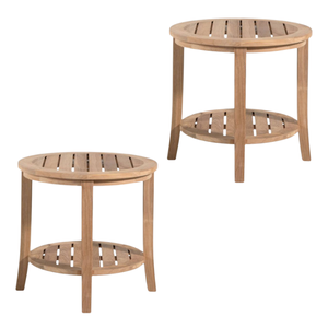 Modern Round Teak Wood <b>Outdoor</b> <b>Side</b> <b>Table</b> with Lower Shelf Rustic Design for Home Garden Furniture - Product Image 3