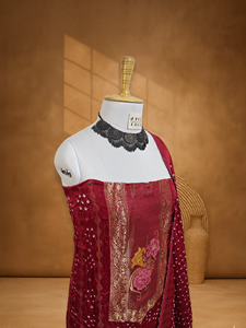 Élégant costume Bandhani tissé à la main en Banarasi Pichwai pour femmes, vêtement traditionnel au meilleur prix - Product Image 5