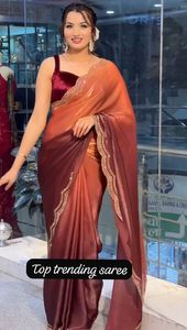 Sari moderne style célébrité, rembourré, super tendance, doux et à séchage rapide, idéal pour les fêtes, Diwali, mariages et bals de promo - Product Image 6