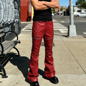 Custom Wholesale Vintage Waxed Jeans Men Bell Bottom Streetwear Denim Jeans Skinny Slim Fit <b>Red</b> <b>Flared</b> Jeans For Men - Product Image 2