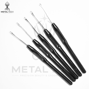 Wholesale Hair Extension Pulling <b>Needle</b> Black Handle Wire Loop <b>Threader</b> Latch Hook Set For Micro Ring Installation - Product Image 3