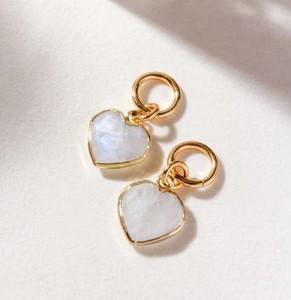 Natural Rainbow Moonstone Gold Electroplated Heart Shape Charms For Making Earrings - DIY Fashion Tiny Heart Jewelry - Product Image 1