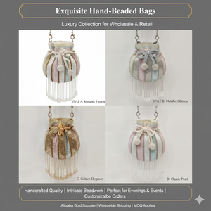 Sac Potli de luxe orné de perles faites à la main |   Pochette de soirée élégante à rayures pastel pour mariages et fêtes |   Sac de mariée en gros - Product Image 6