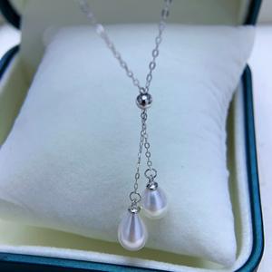 Collier en argent S925 avec pendentif double perle d'eau douce naturelle de 7-8 mm, perle de Zhuji élégante, vente en gros de perles de Zhuji - Product Image 4