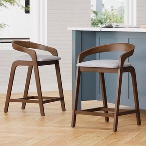 Tabouret de bar moderne en bois massif, chaise de bar rembourrée, tabouret contemporain pour îlot de cuisine, café, restaurant, hôtel - Product Image 5
