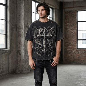 Camiseta Glory Custom con hombros caídos y efecto desgastado, 100% algodón, tela suave de secado rápido, nuevo estilo moderno, camiseta estampada para uso unisex. - Product Image 4