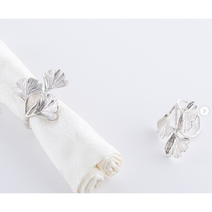 Elegant Ginkgo Leaf Napkin Rings Polished Silver Finish Luxury Metal Serviette Buckle For Wedding Hotel And Modern Dining <b>Table</b> - Product Image 1