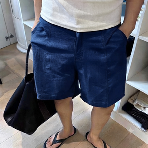 Premium <b>Old</b> Money Style White Solid Men's Summer Thin Blended Breathable Cropped Loose Straight Mid-length Mens <b>Shorts</b> - Product Image 2