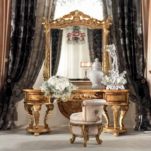 Elegant French Style Mahogany <b>Dressing</b> <b>Table</b> Mirror Gold Carved Vanity Set Symmetrical Hotel Villa Stainless Steel Living Room - Product Image 1