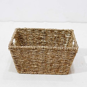 Premium Natural Seagrass <b>Storage</b> <b>Basket</b> <b>Rectangular</b> Shelf Organizer Tray with Integrated Handles - Product Image 1